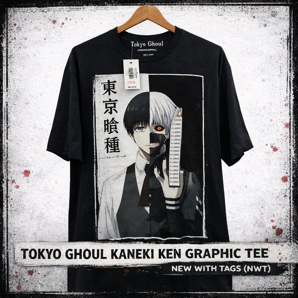 NWT Tokyo Ghoul Kaneki Ken Split Face Graphic Tee Black XL